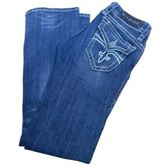 ROCK REVIVAL Y2K Low Rise Heather Boot Cut Flare Denim Jeans, Size 28x32 - Picture 2 of 11